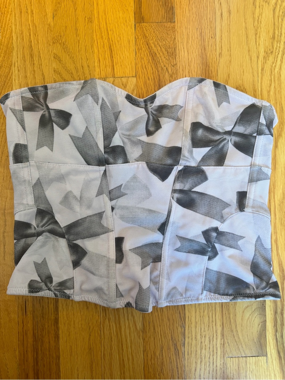 Urban Outfitters Strapless Bow-Print Corset Top - Pink and Gray